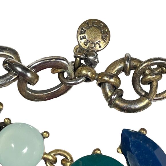 J Crew Dark Teal Yellow Rhinestone Opalescent Cabochon 19 3/4" Necklace - Picture 5 of 10